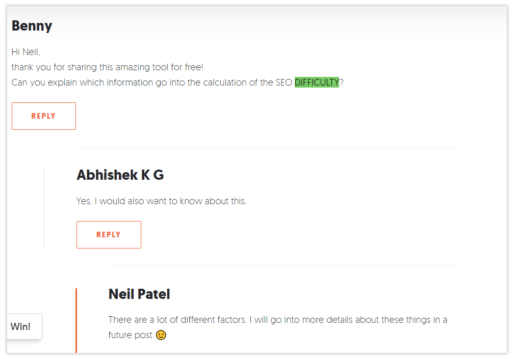 Questions about KW difficulty to Neil Patel.