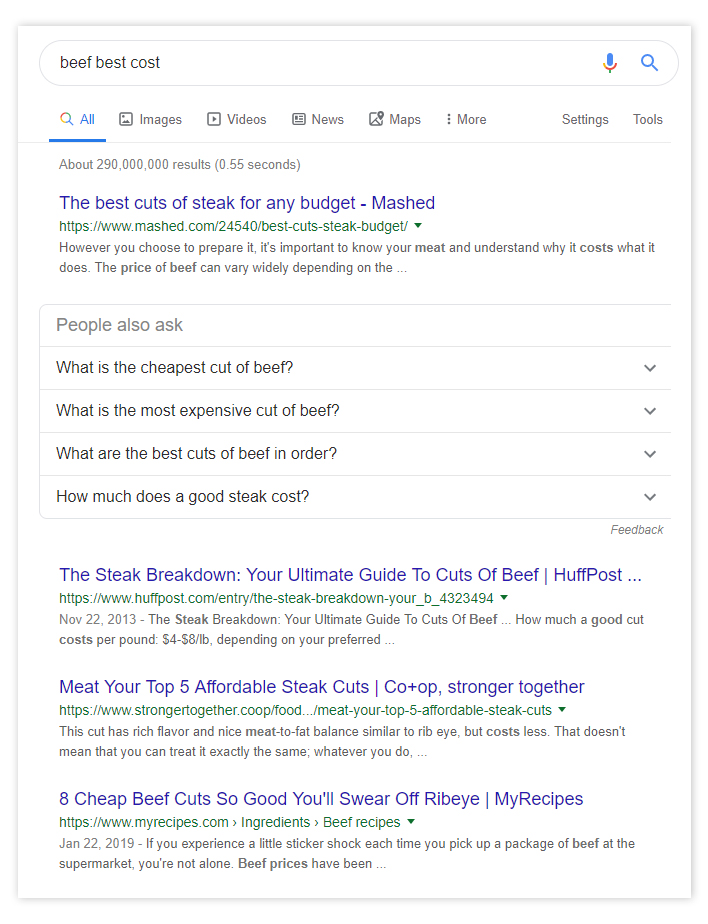 Screenshot from Search Engine Results Page (SERP)