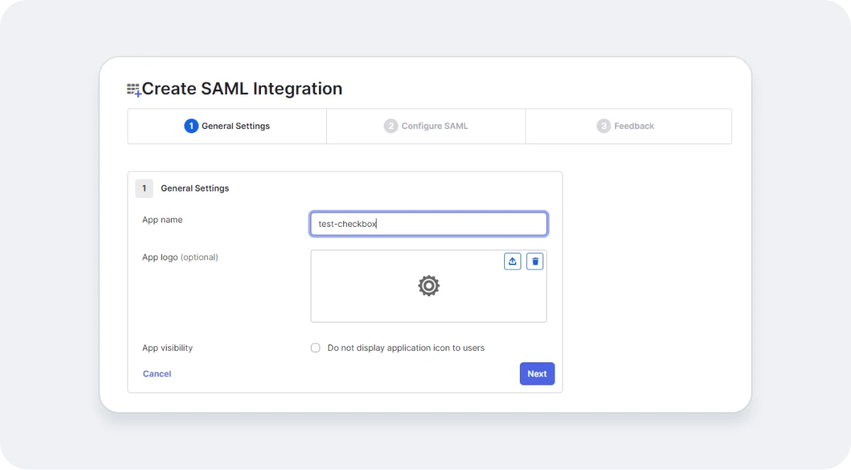 Configuring Okta for SAML: Step 2
