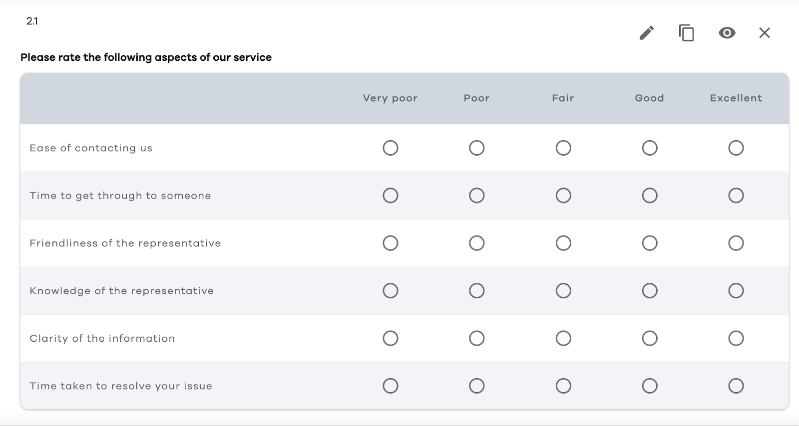 Closed-ended questions matrix question example