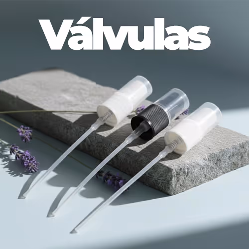 Banner “Válvulas” com válvulas dosadoras/spray de imersão longa; fundo azul.