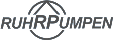 Logo von Ruhrpumpen mit stilisiertem Kreis und Pfeil über dem Schriftzug.