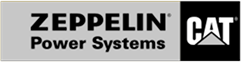 Zeppelin Power Systems und CAT Logos nebeneinander auf grauem Hintergrund.