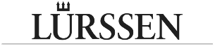 Schwarzes Lürssen Logo mit stilisierter Krone über dem Ü und einem horizontalen Strich darunter.