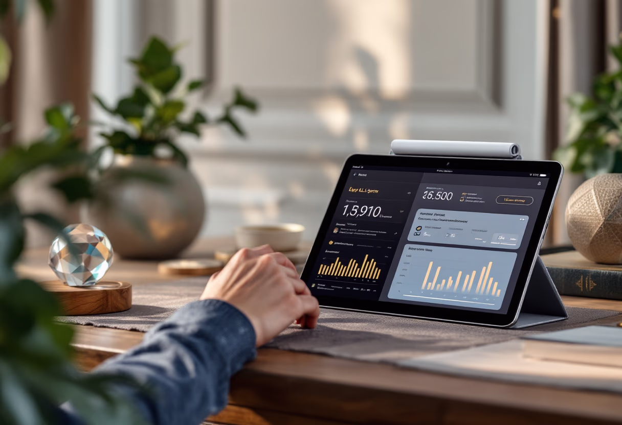 image of a desk workspace with tablets (for a legal tech)