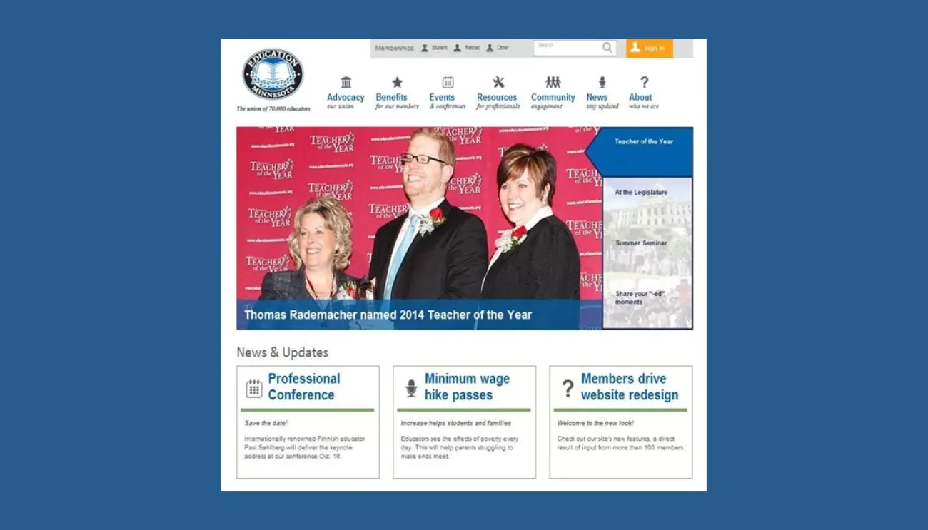 screenshot of Education Minnesota Site