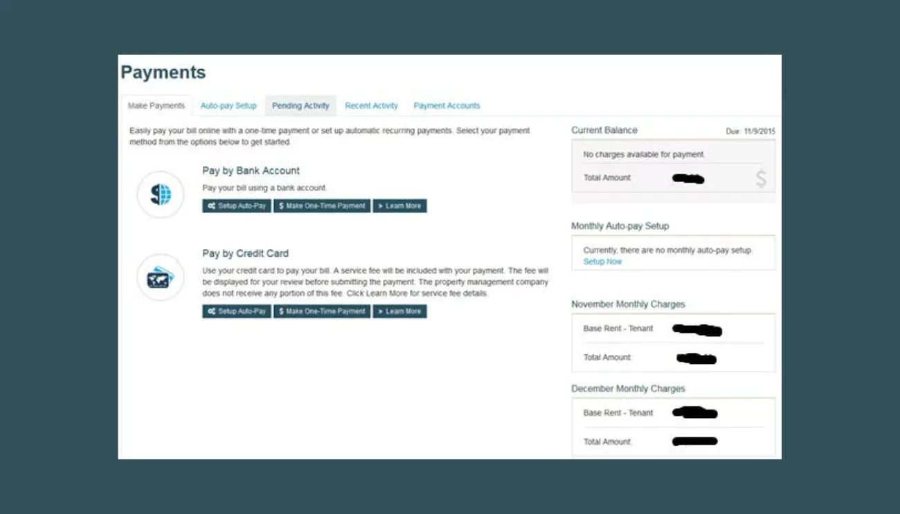 Screenshot of rent charges