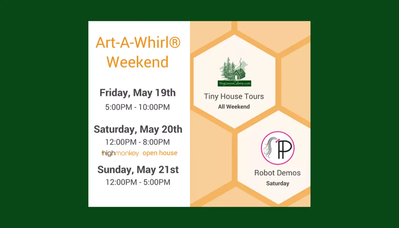 Tiny House Tours icon, Robot Demos icon, and weekend schedule