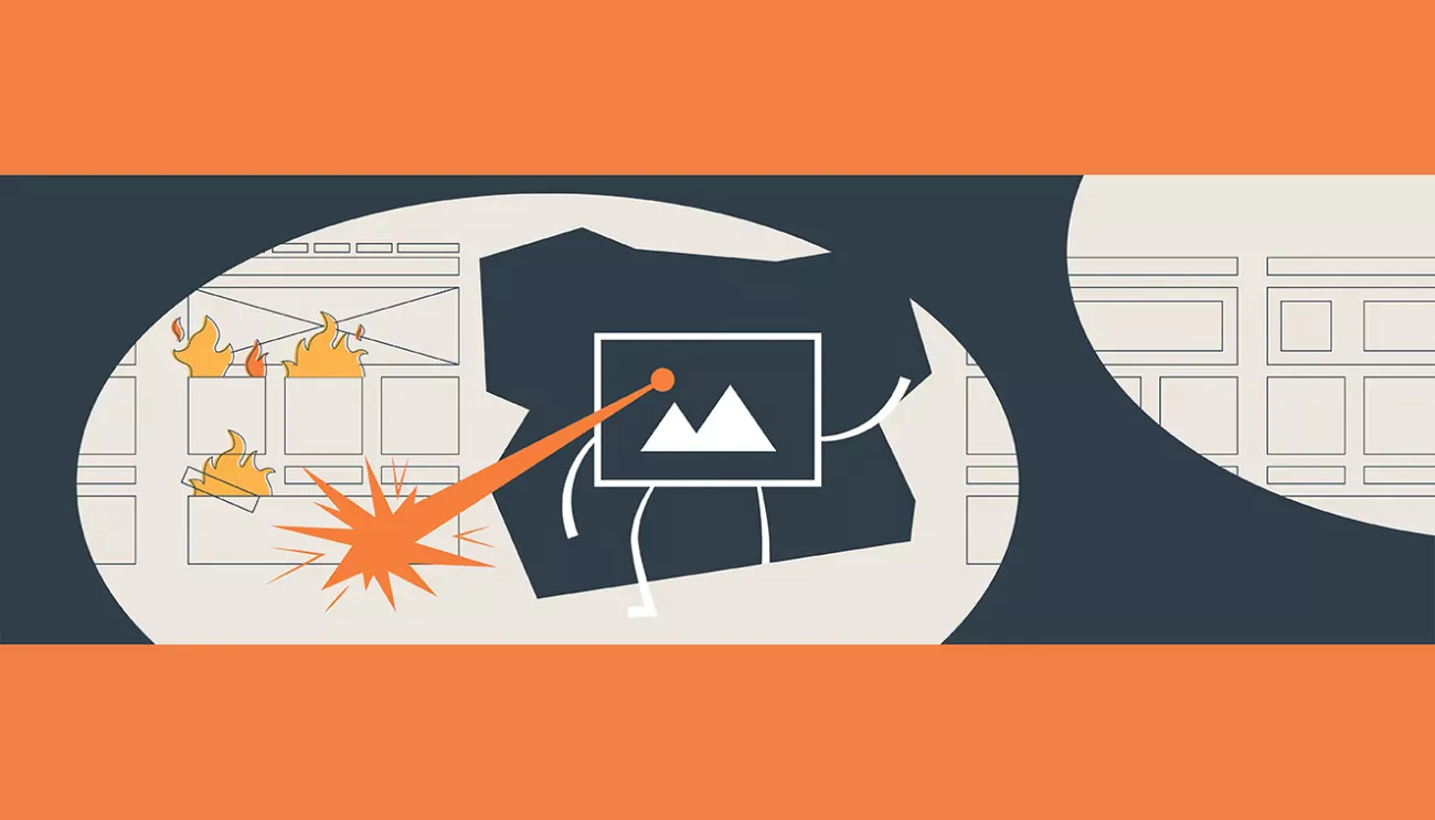 Cartoon computer putting out a fire