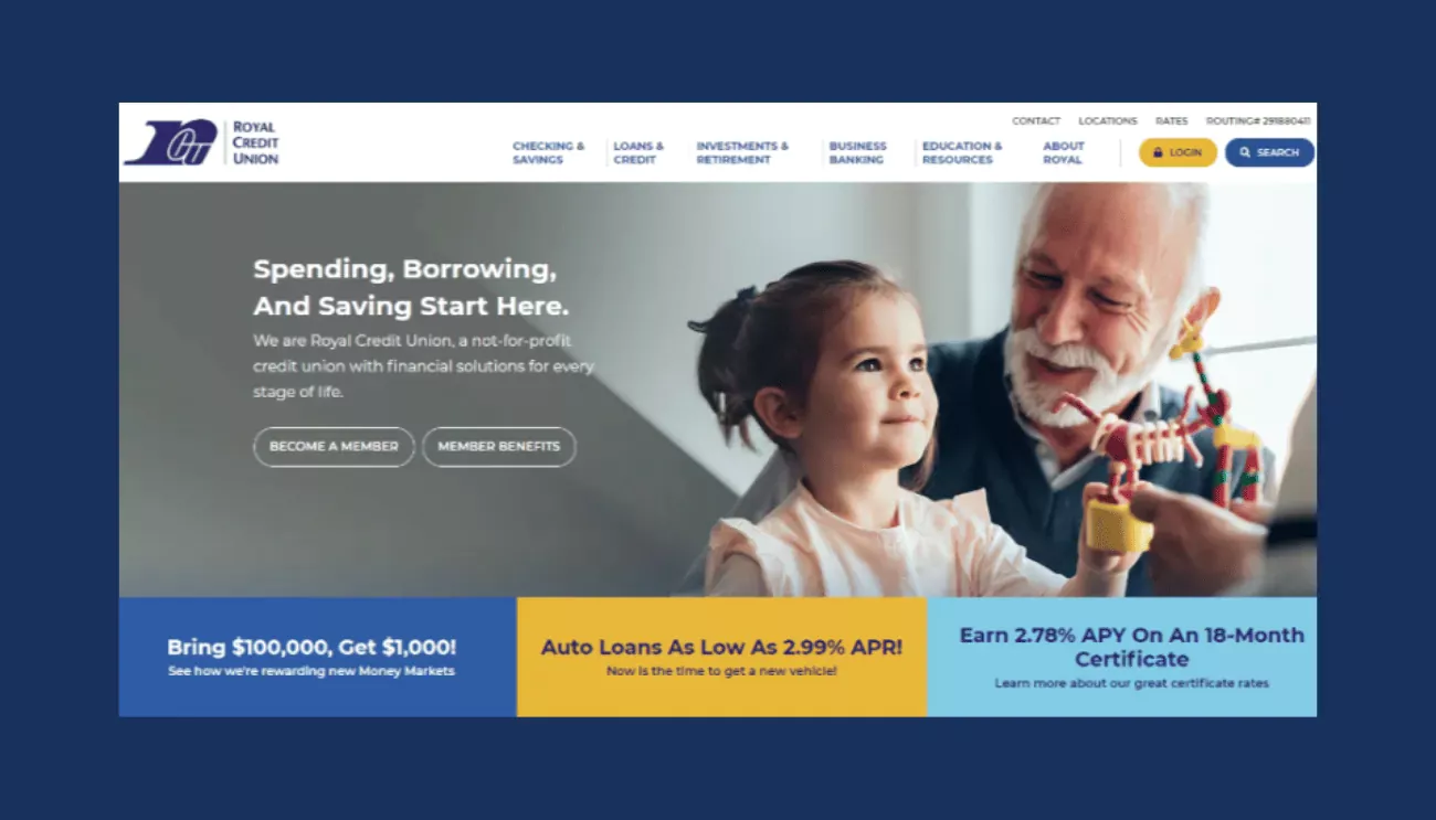 Screenshot of Royal Credit Union site