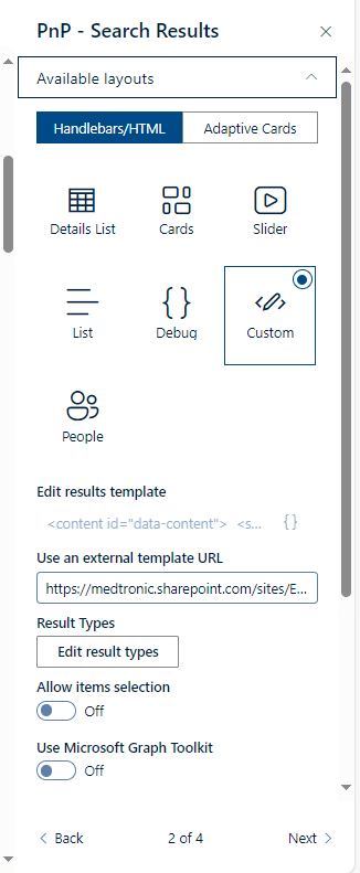External template URL selection