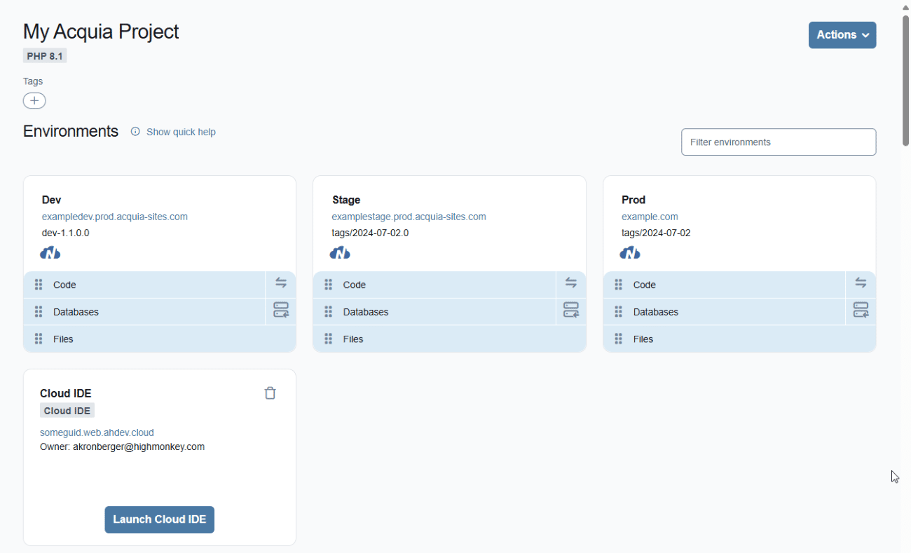 Aquia project dashboard