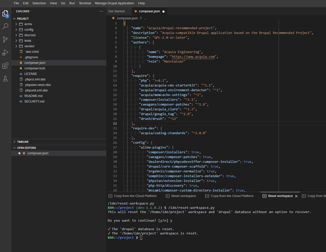 Code view of Aquia json