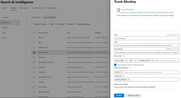 Trunk Monkey selected and settings screenshot of Search & Intelligence Dashboard