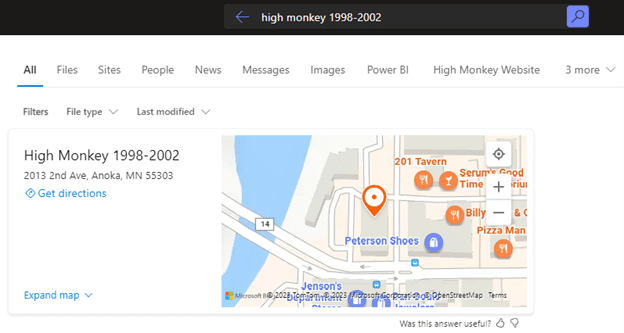 Screenshot of High Monkey profile with map of high monkey office