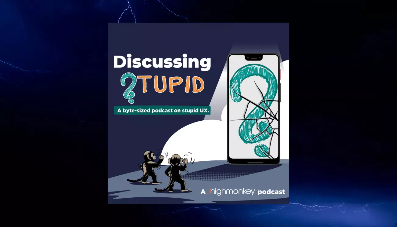 two cartoon monkeys looking at broken phone with Discussing Stupid text off to the side