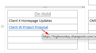 Example of linked documents in Kanban board