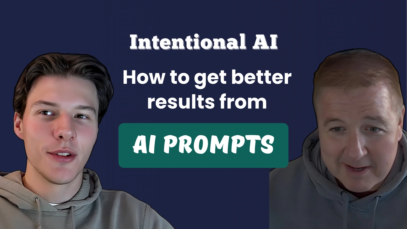 Episode thumbnail for Discussing Stupid Season 3 Episode 17, Intentional AI series, featuring hosts Virgil and Cole, with episode title text on a dark background.