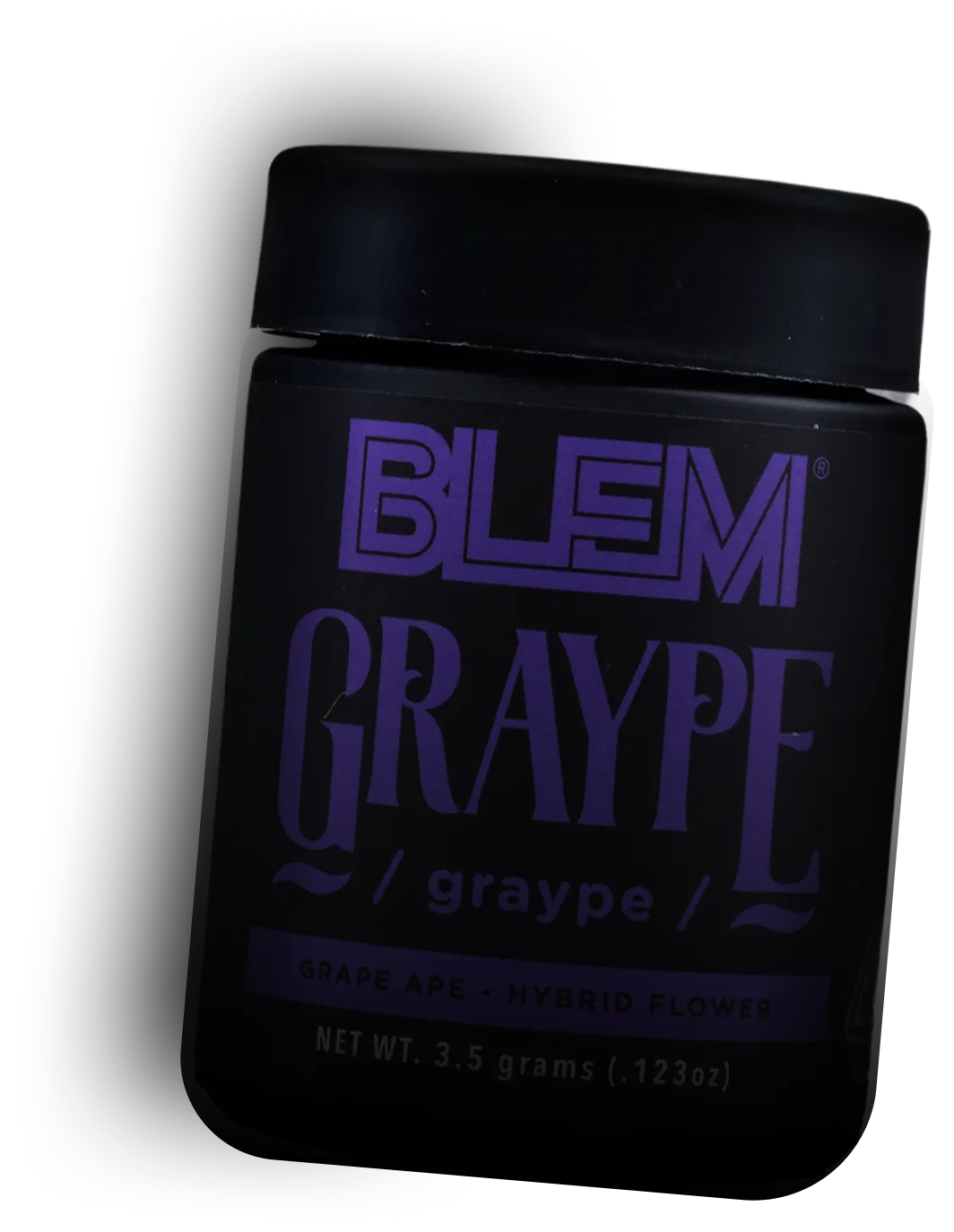 BLEM Graype hybrid flower jar highlighting craft cannabis California with Grape Ape strain
