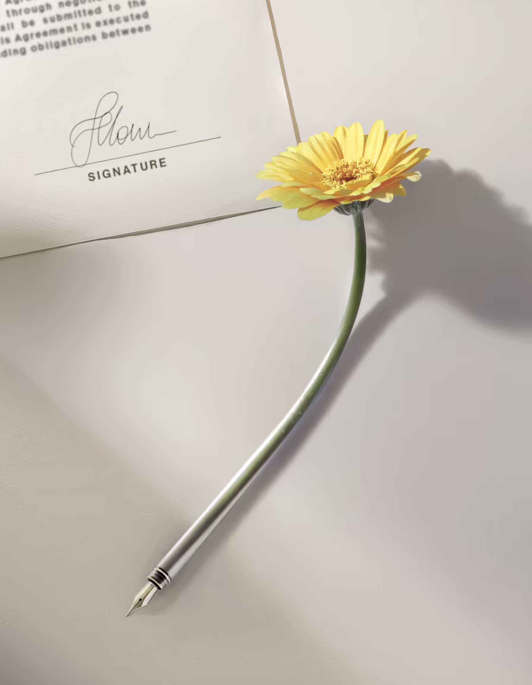 CloserFlow - Flower growing out of a pen laying on a signed contract