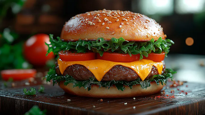 Chesse burger with lettuce and tomatoes