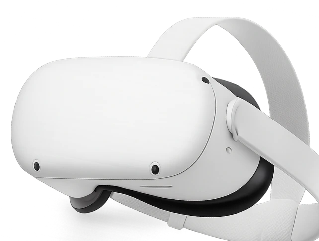 Radiance Visual. White virtual reality headset with adjustable head straps and front-facing sensors.