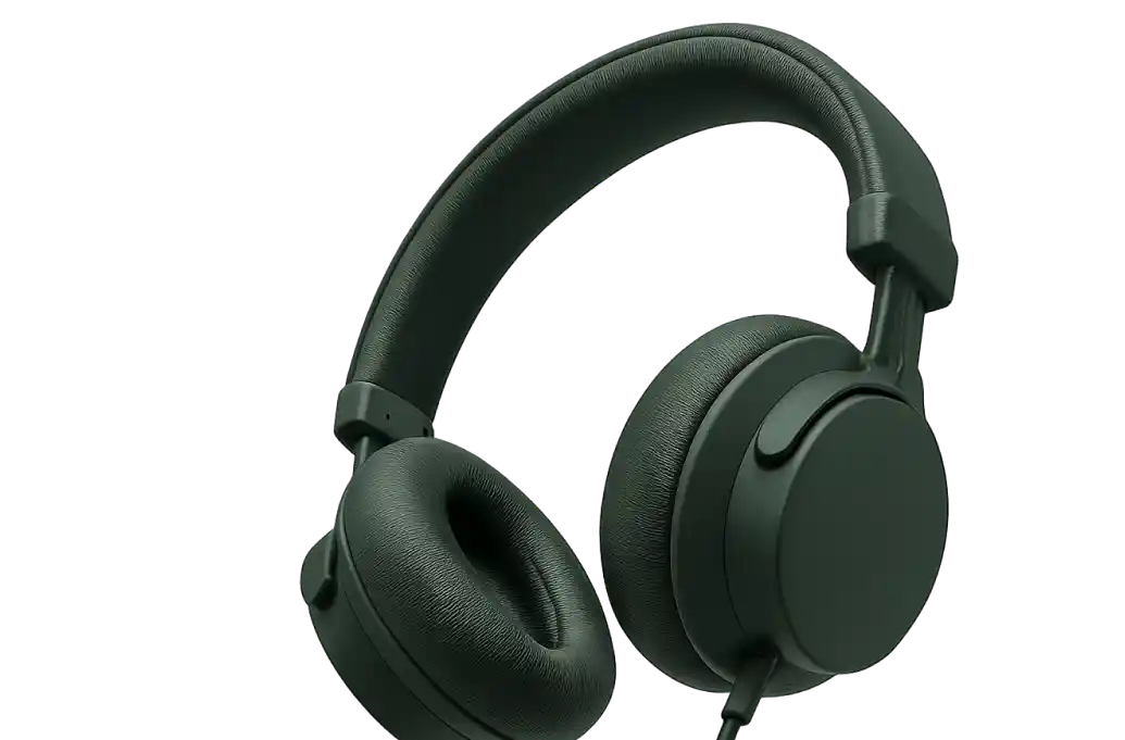 Radiance Visual. Over-ear green headphones with cushioned ear pads and adjustable headband.