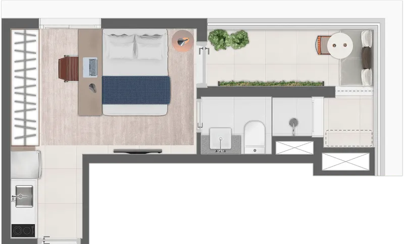 perspectiva ilustrada da STUDIO RESIDENCIAL 26,31m²