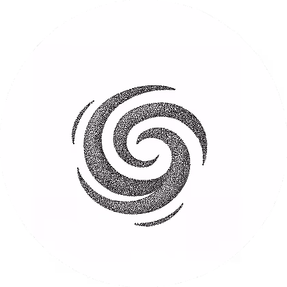 Abstrakte schwarze Spirale auf weißem Hintergrund, symbolisiert Dynamik und Bewegung.