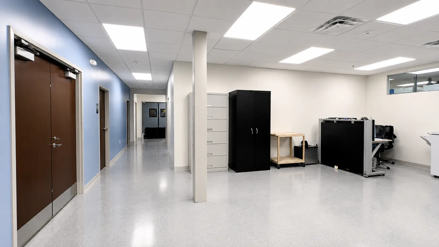 Shipping area for AtriCure's MDC renovation by Oswald Company, with storage and open concept.