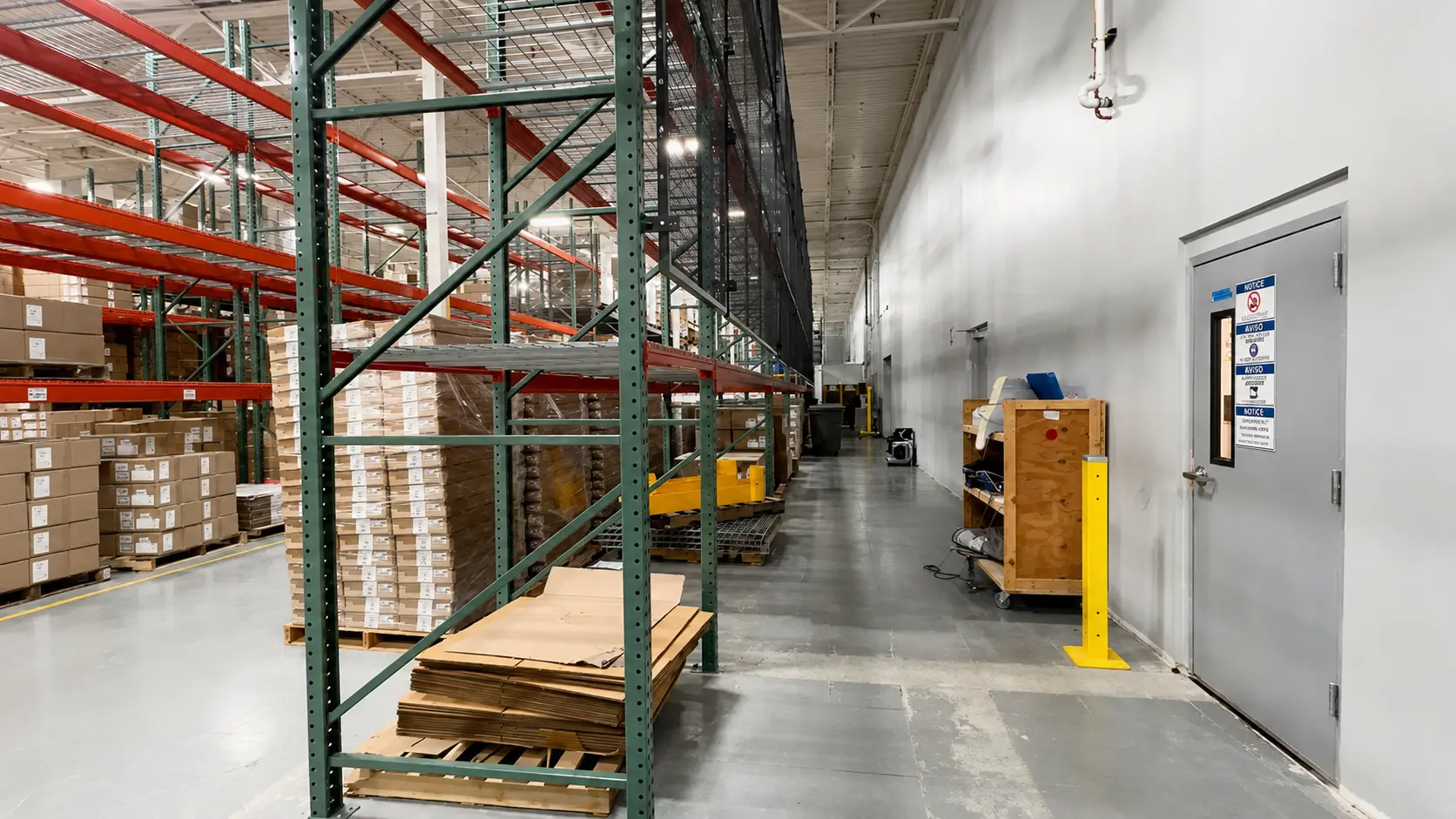 Racking for product inventory inside AtriCure's main distribution center. .