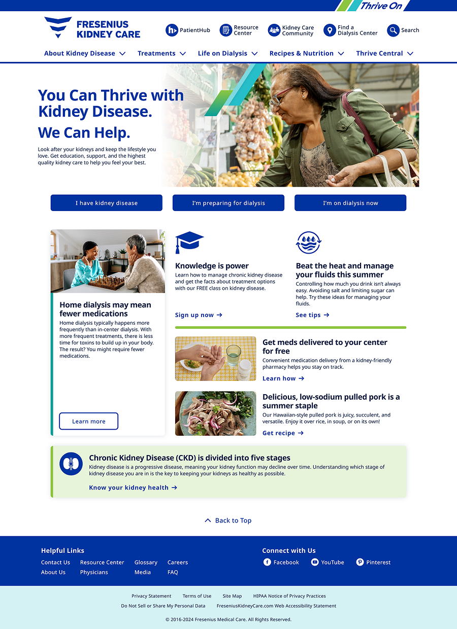 Desktop viewport of the updated homepage for FreseniusKidneyCare.com.