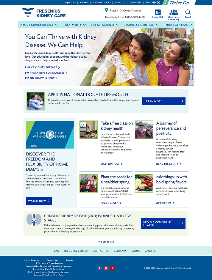 Desktop viewport of the old homepage for FreseniusKidneyCare.com.