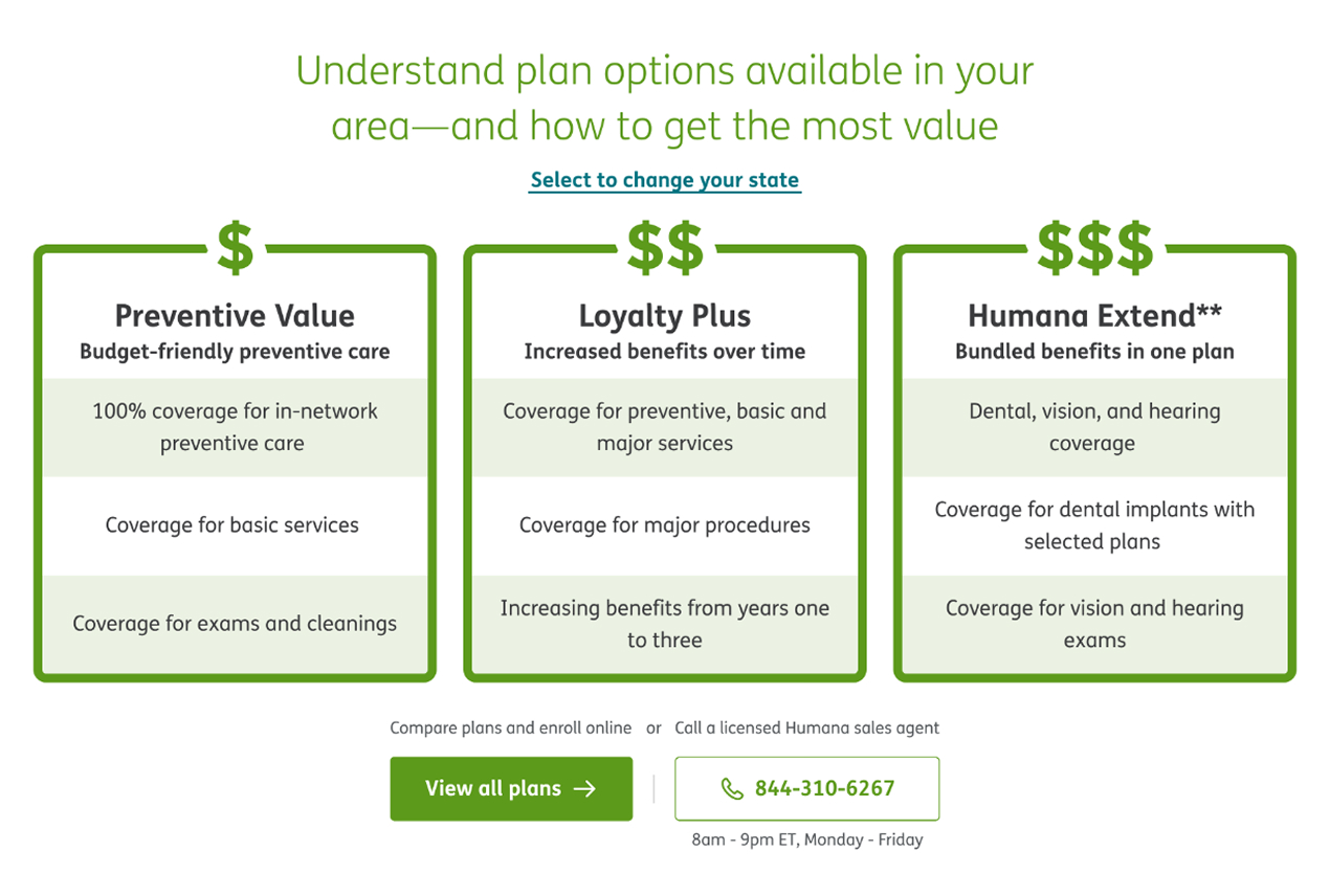 View of three comparison cards ordered from lowest cost to highest from left to right