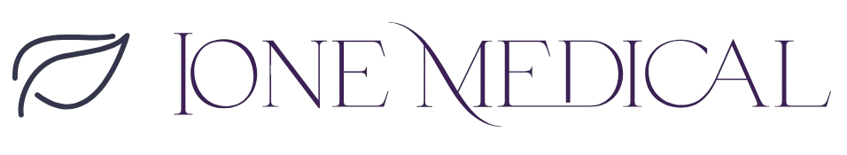 Logo of Ione Medical featuring a stylized leaf icon to the left of the text.