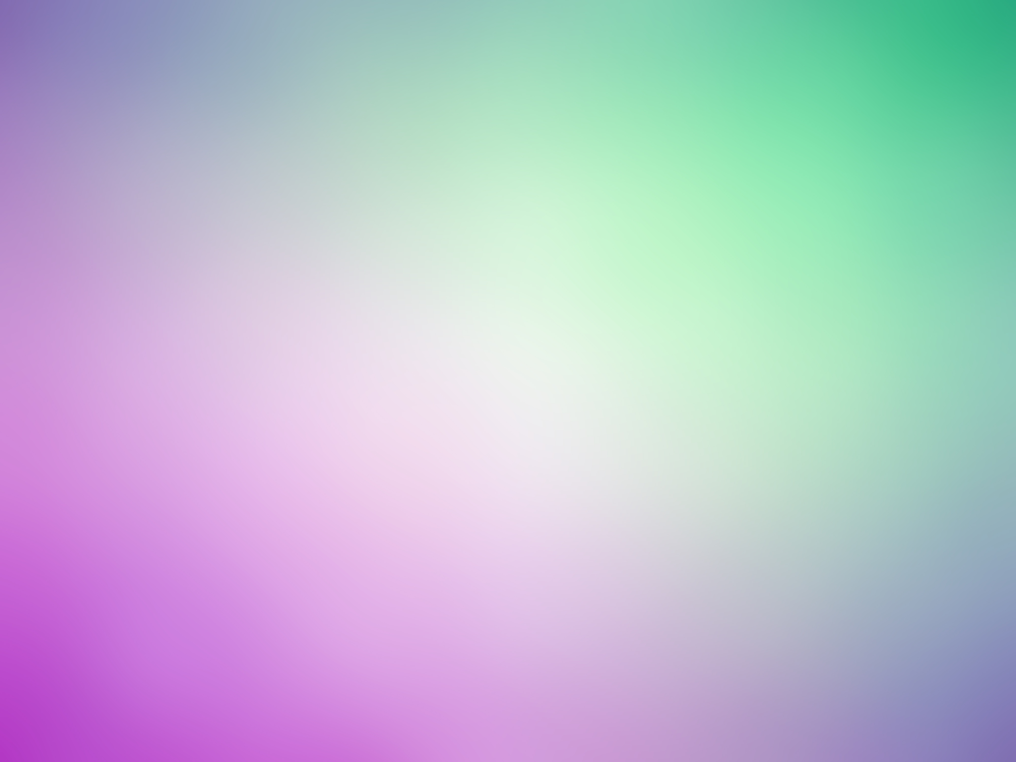 Smooth gradient background transitioning from purple and pink at the bottom left to green and blue at the top right, with a bright white center.