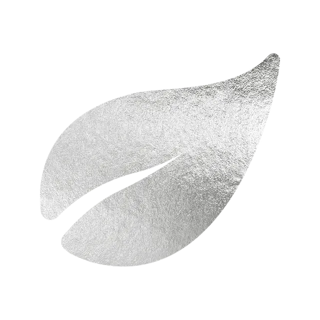 Silver metallic abstract brush stroke with textured surface on a white background.