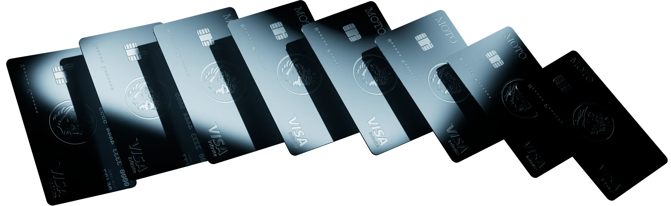 Moto cards in a blue glow