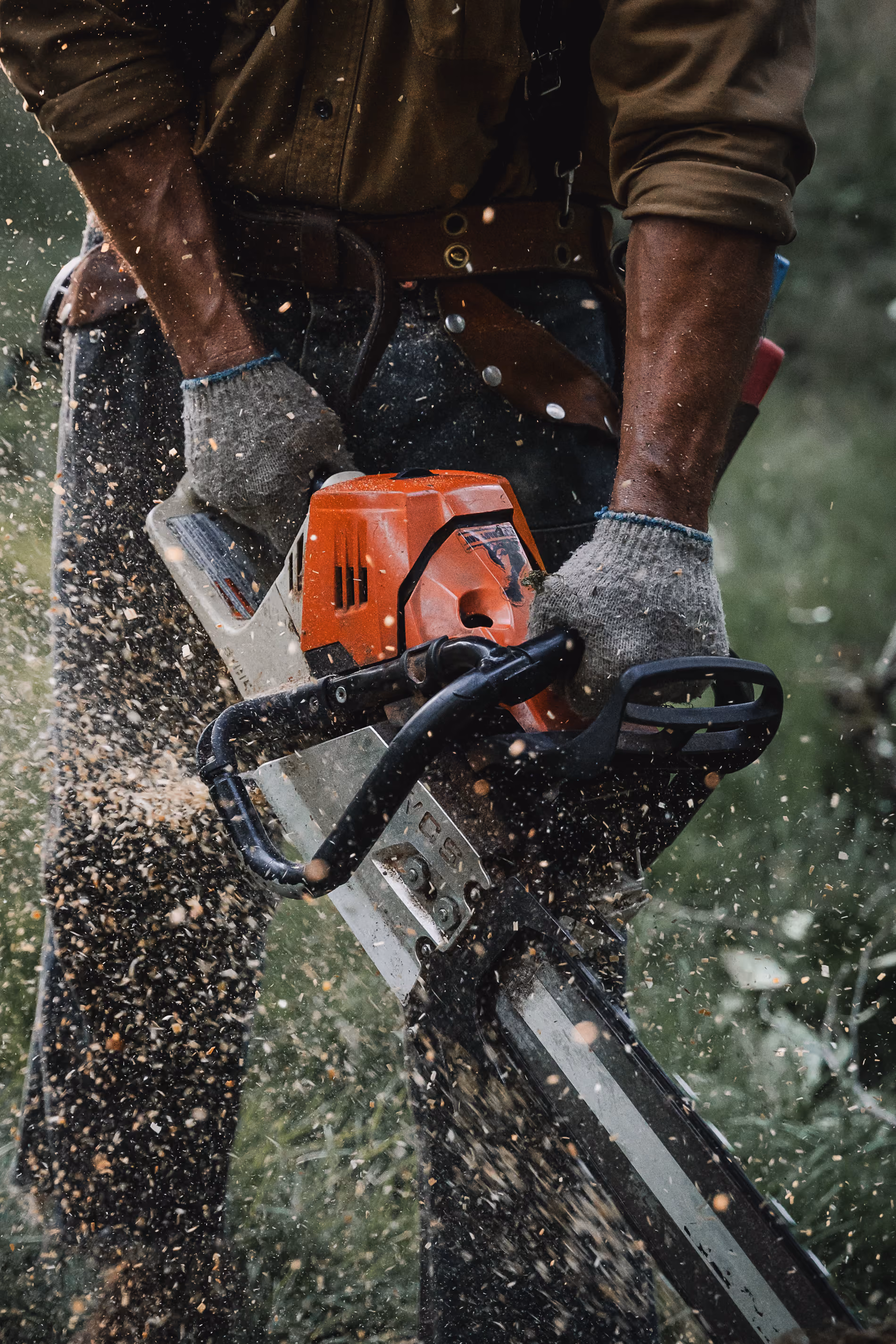 Person using a chainsaw