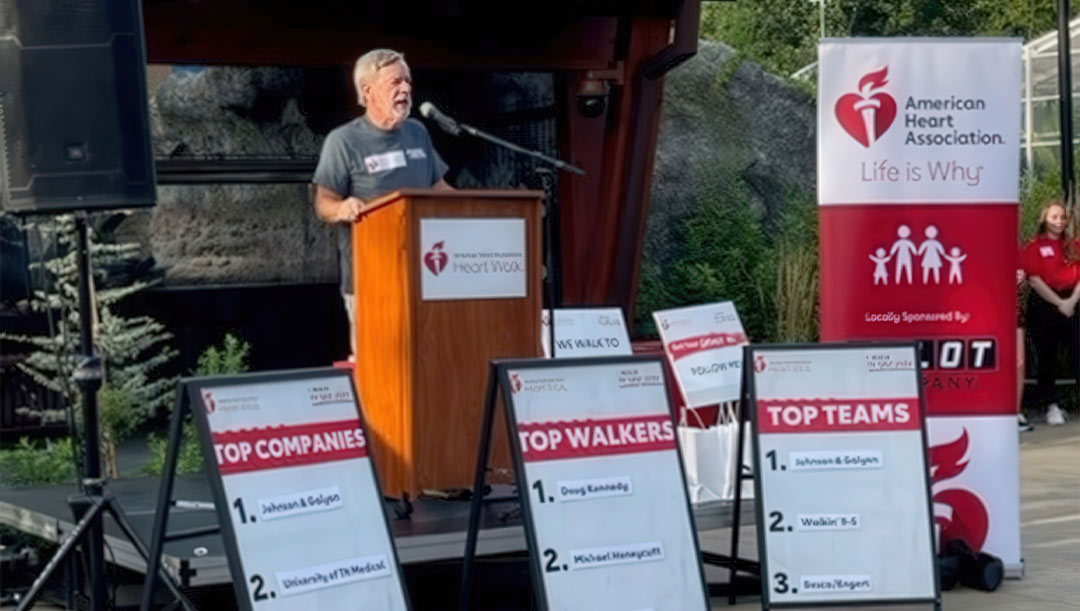 Doug speaking at the 2026 American Heart Association event.