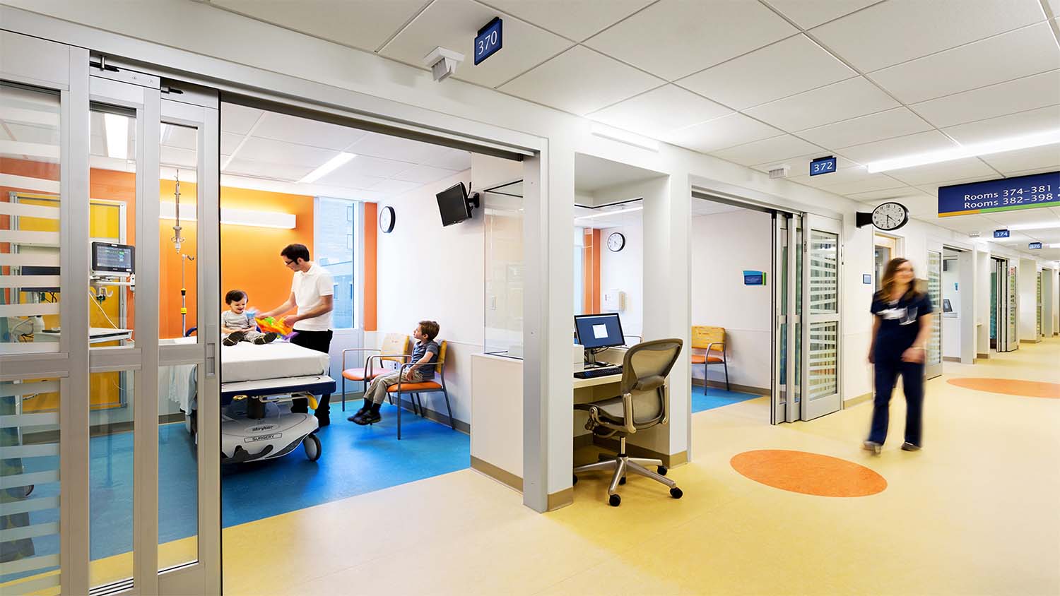 Patient rooms in the Children’s Hospital Surgery & Neonatal Intensive Care Unit Addition by Johnson Galyon