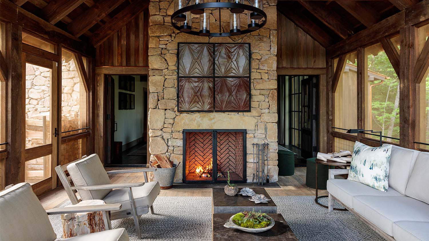 Outdoor area and fireplace at Blackberry Mountain