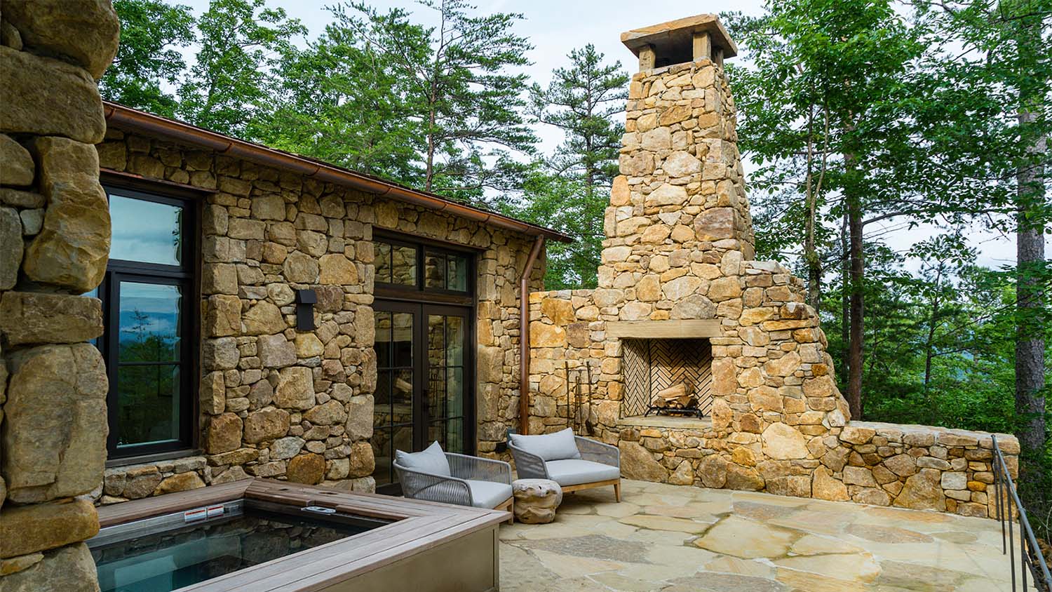 Outside fireplace and patio at Blackberry Mountain