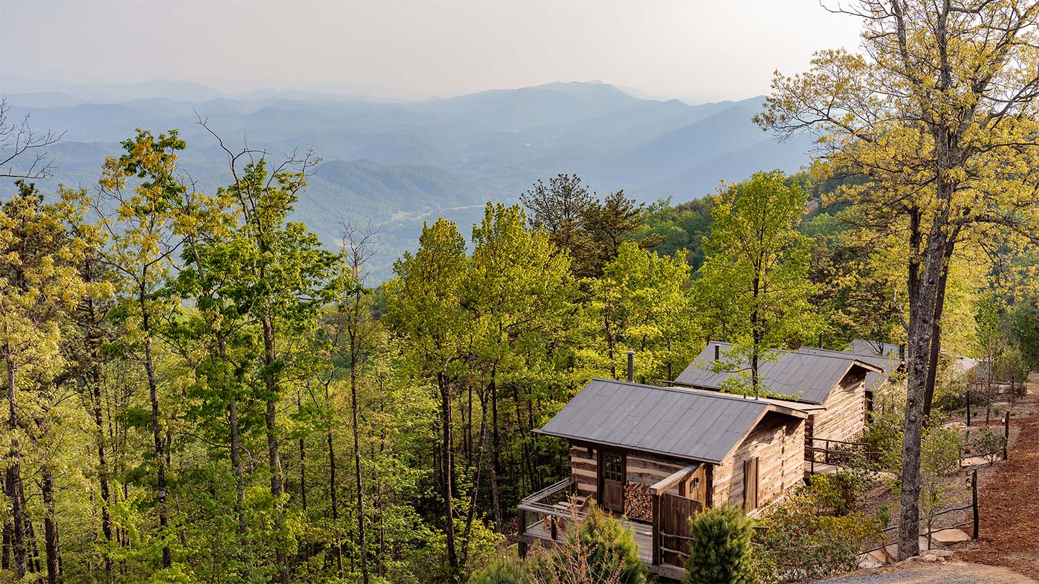 View of cabins and the Smoky Mountains at Blackberry Mountain