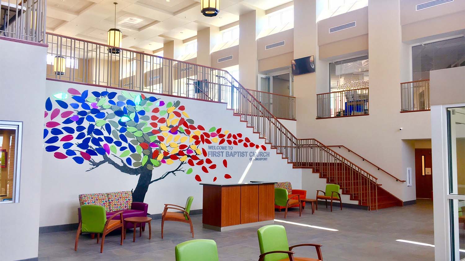 Main foyer inside First Baptist Church of Kingsport