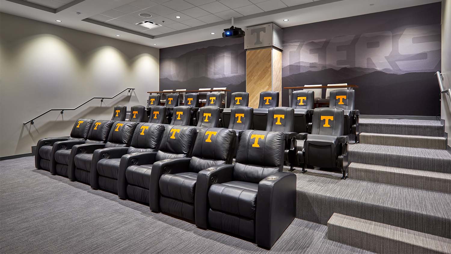 Media room in the University of Tennessee Thompson-Boling Arena Locker Room Renovations