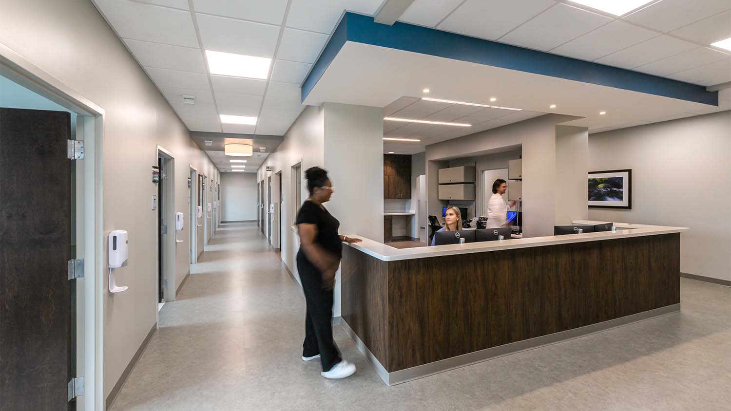 Nurse station and hallway inside the University Health System Blount County Cancer Center by Johnson & Galyon