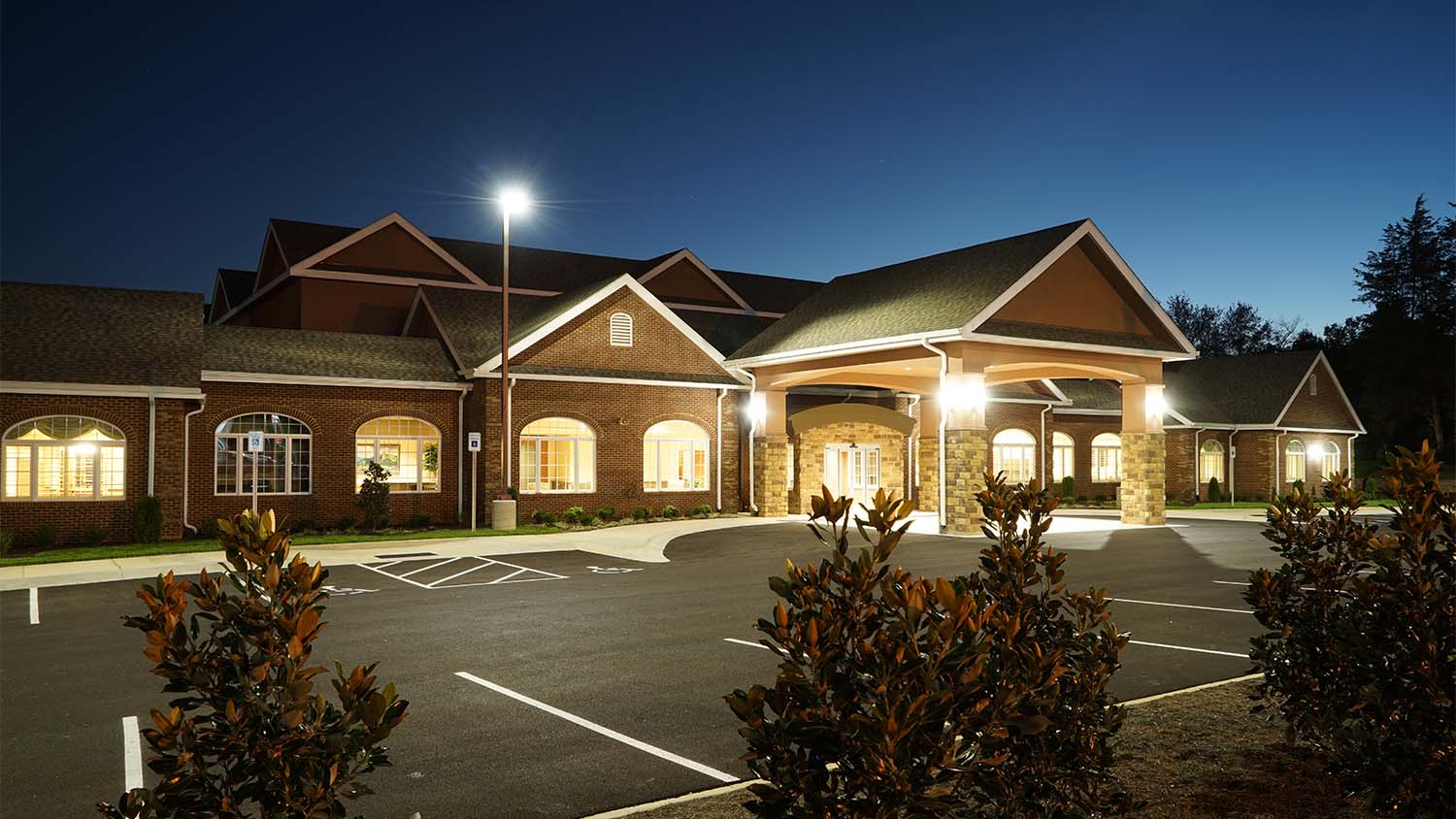 Exterior night view of the Shannondale Rehabilitation Center