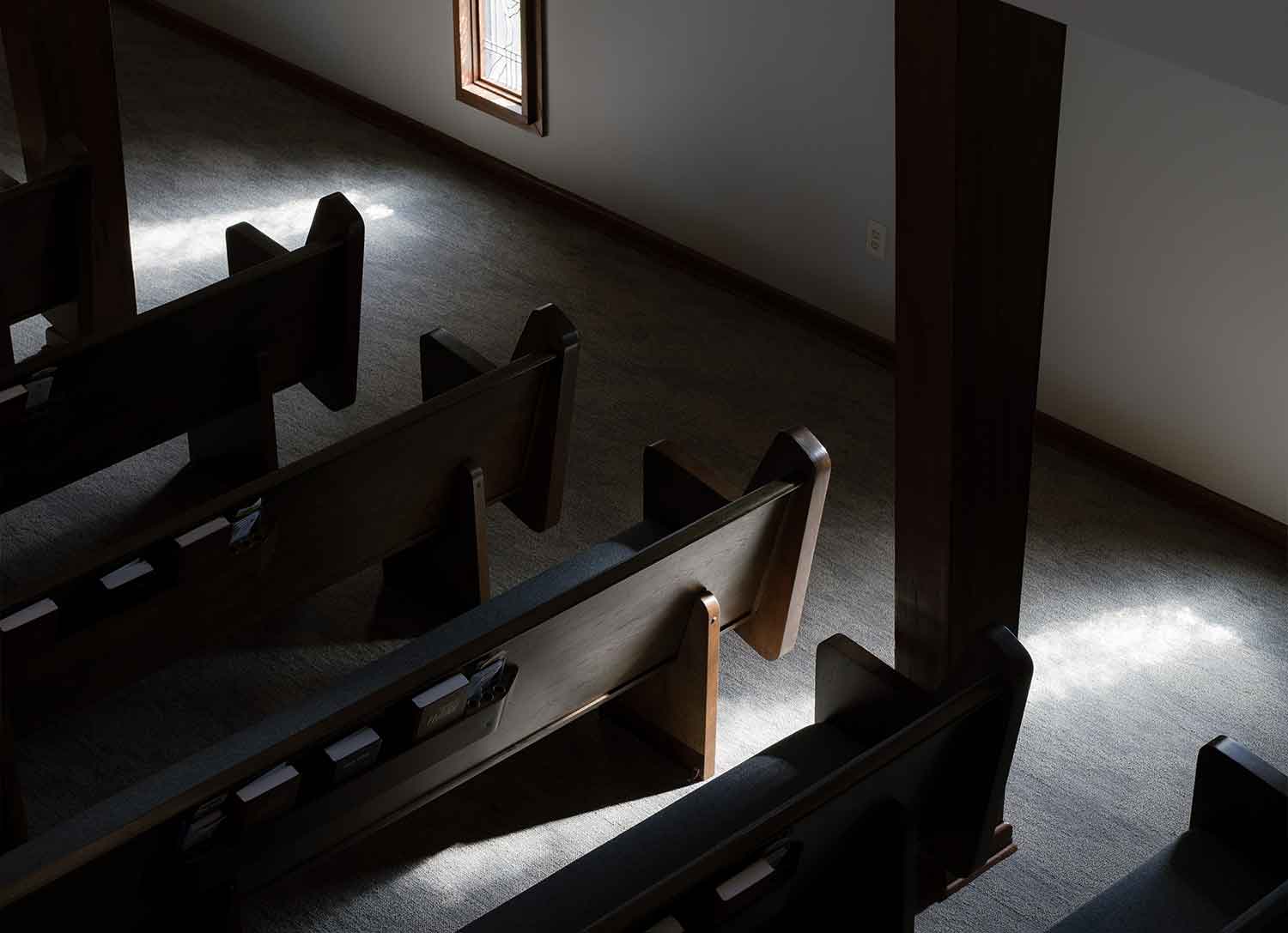 Pews inside the new addition for the Knoxville First Seventh-Day Adventist Church by Johnson & Galyon.