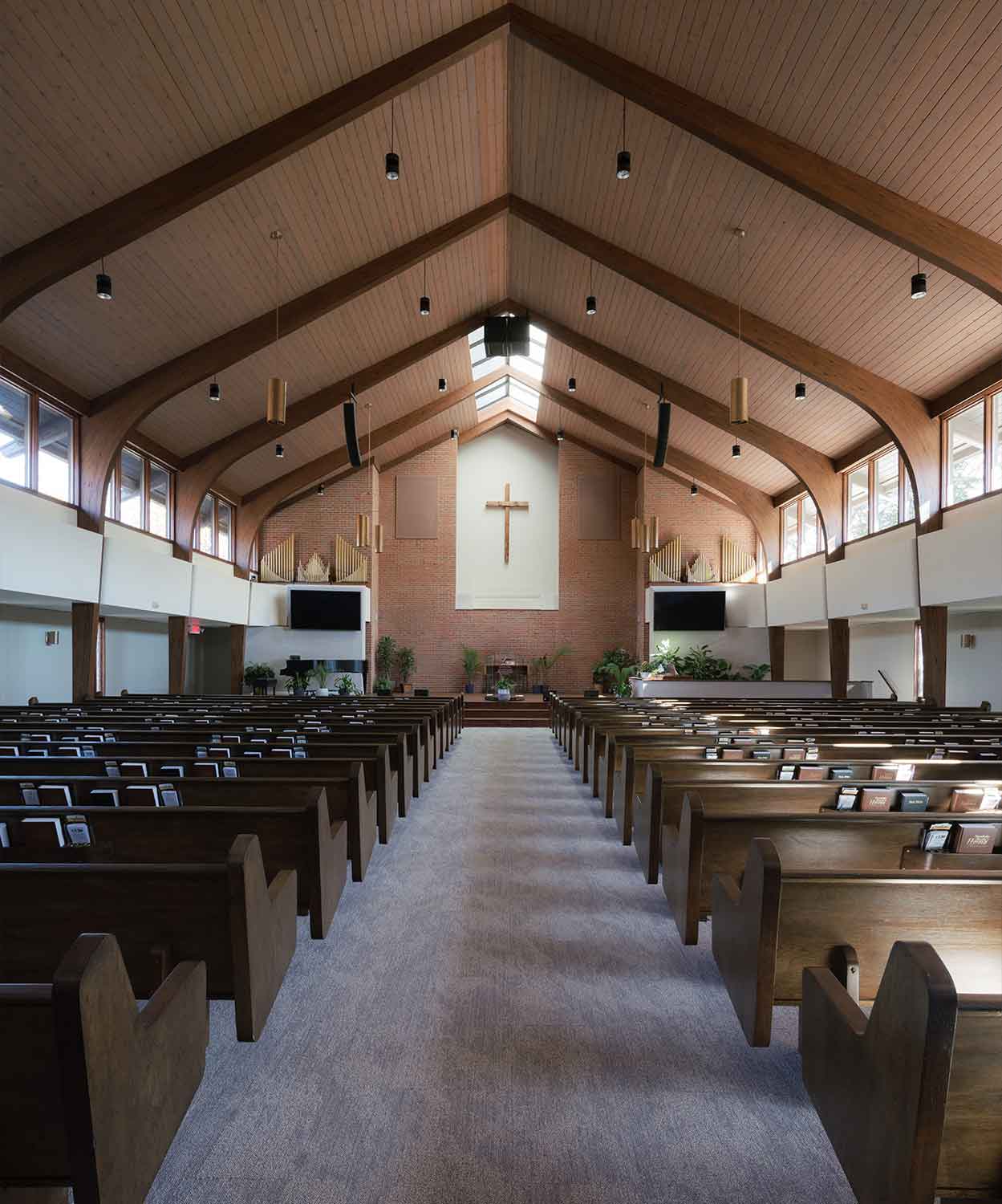A view in the chapel of the new addition for the Knoxville First Seventh-Day Adventist Church by Johnson & Galyon.